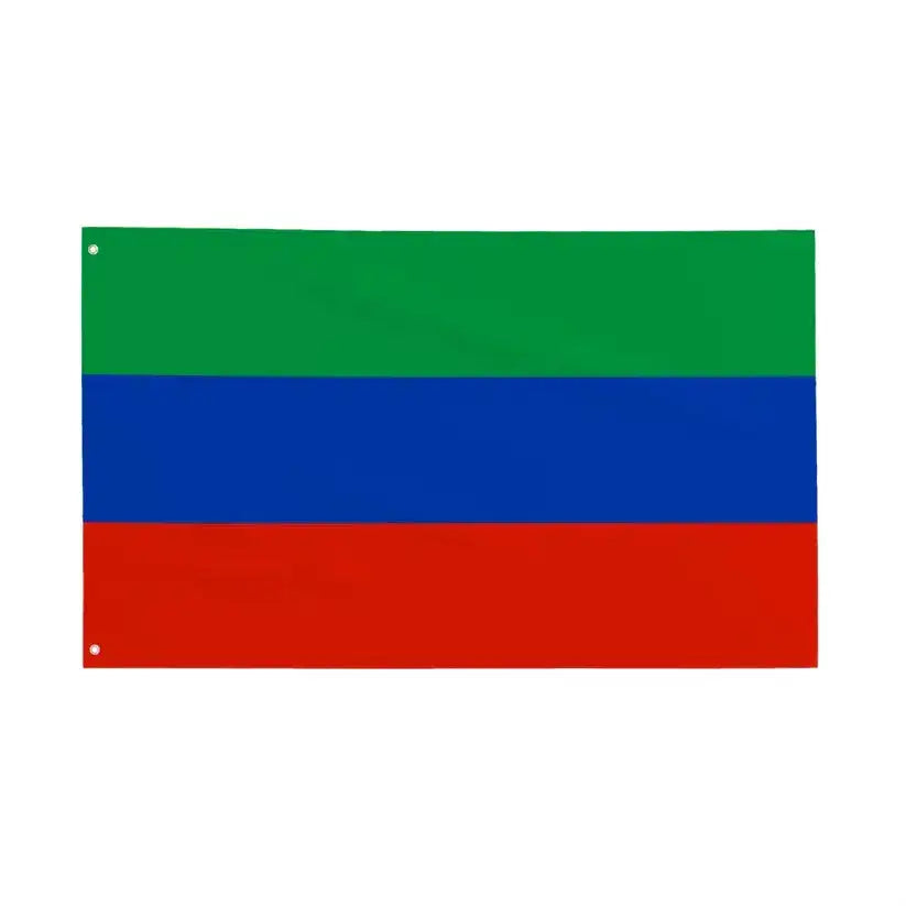 Flag with horizontal green, blue, and red stripes, mountain heritage decor