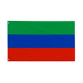 Flag with horizontal green, blue, and red stripes, mountain heritage decor