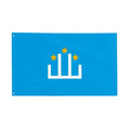 Blue flag with white mountain emblem and three yellow stars, highland heritage symbol