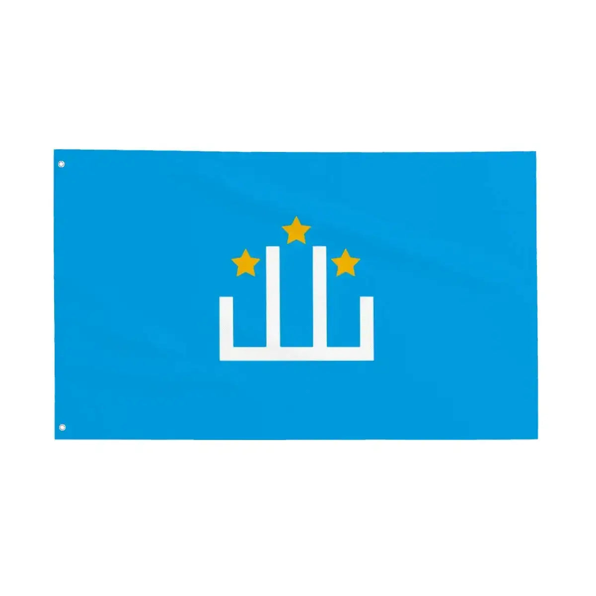 Blue flag with white mountain emblem and three yellow stars, highland heritage symbol