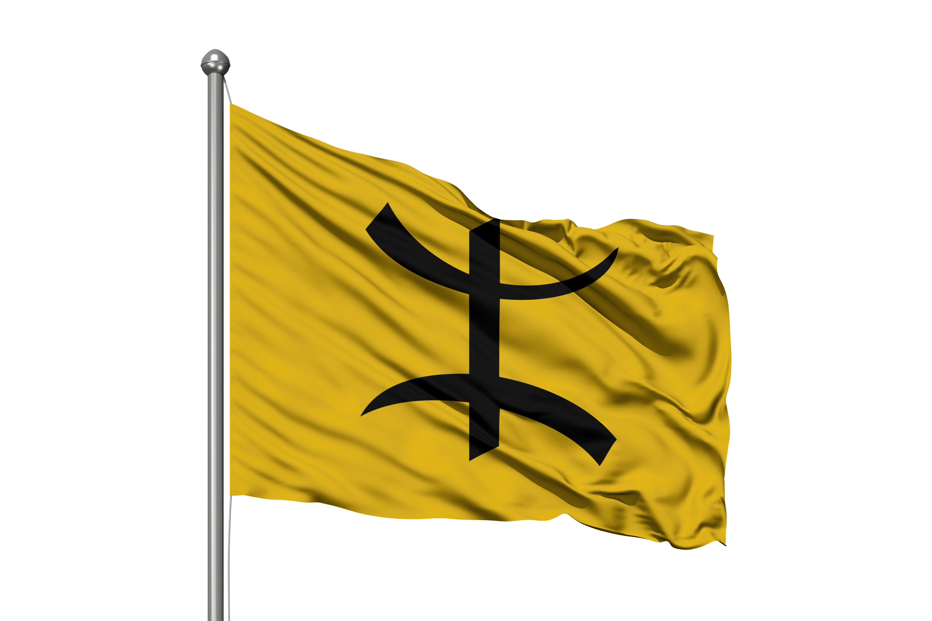Yellow flag with bold black Berber symbol, representing Chaoui heritage and identity