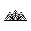 Black geometric mountain logo on white background, minimalist and pixelated style
