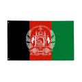 Afghanistan flag with black, red, green stripes and white national emblem