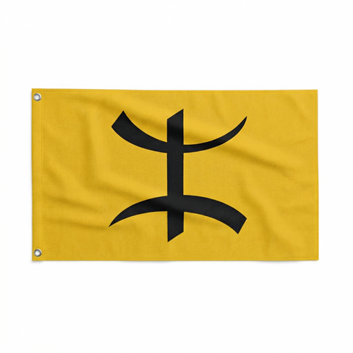 Chaouia flag with bold black symbol on a yellow background