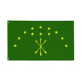Circassian flag with green background, twelve yellow stars and three crossed arrows