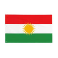 Kurdistan flag with red, white, green stripes and yellow sun emblem on white background