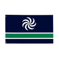 Blue flag with a white spiral symbol above green and white horizontal stripes, Lazistan design
